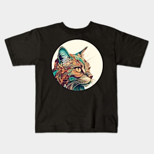 Lady Cat BoHo Vintage - Colorful Cat Hippy Kids T-Shirt